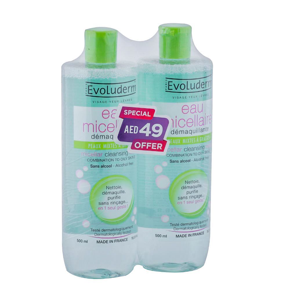 Evoluderm Micellar Water For Combination Skin 500 mL 1+1 PROMO PACK