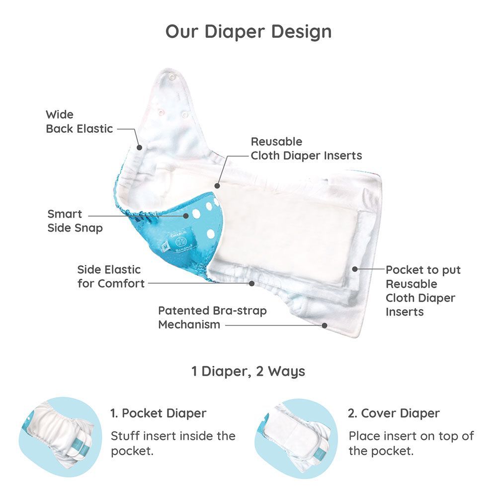 Charlie Banana Reusable Diapering System 3 One Size Diapers + 6 Inserts Artist Hybrid 1&#039;s 888369