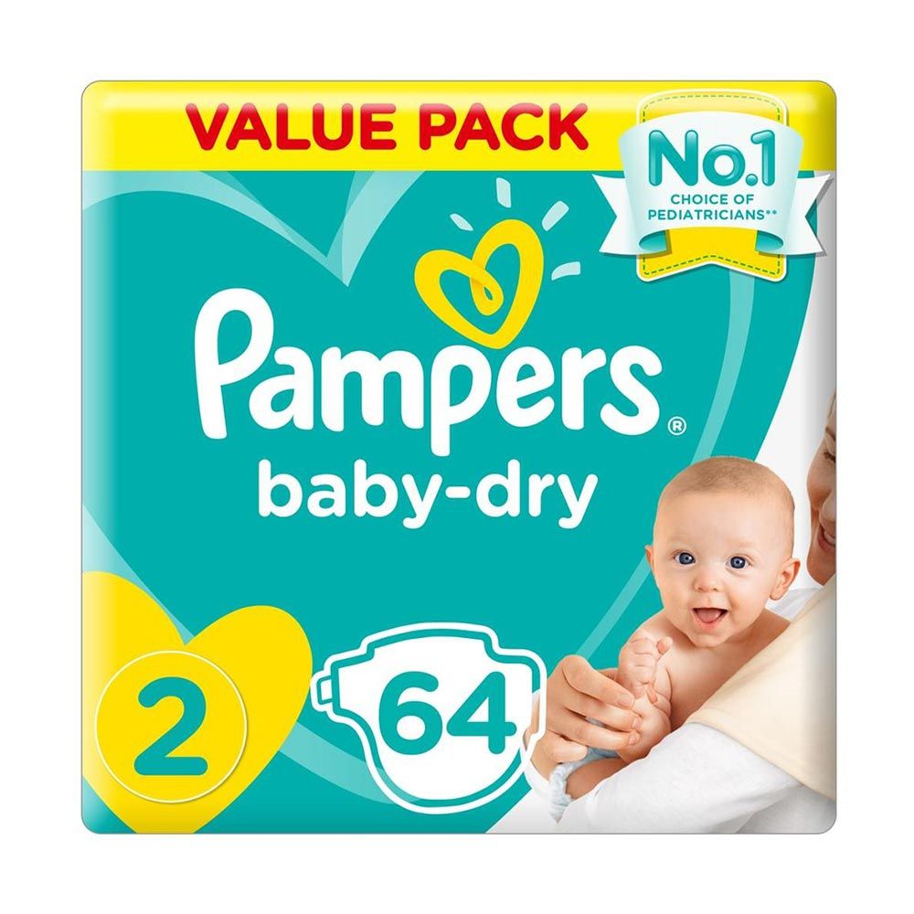 حفاضات بامبرز Baby-Dry مقاس 2 3-6 كجم عبوة اقتصادية 64 كيس