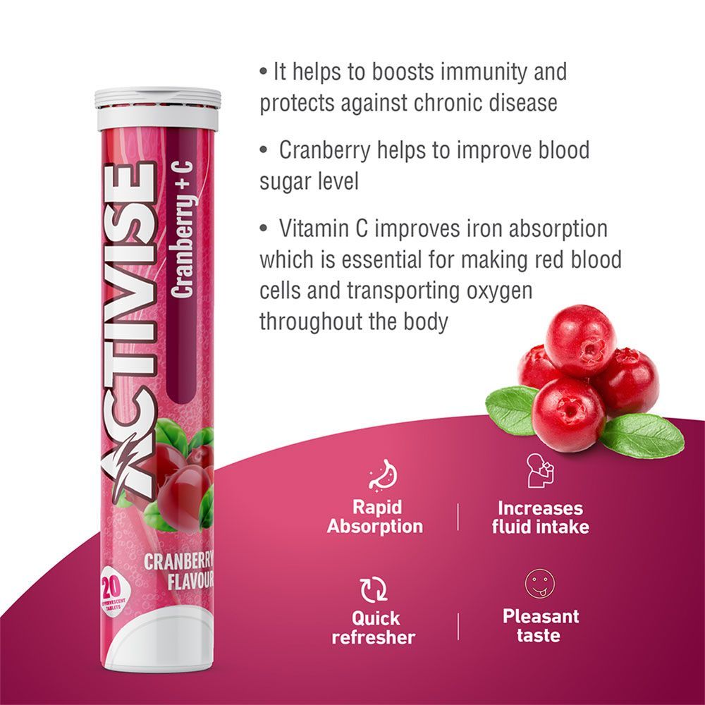 Activise Cranberry + Vitamin C Effervescent Tablet 20&#039;s