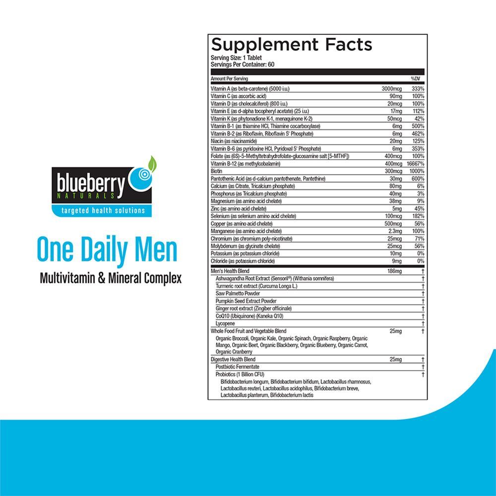 Blueberry Naturals One Daily Men Tablets 60&#039;s B3990,Expiry Date:August-2022