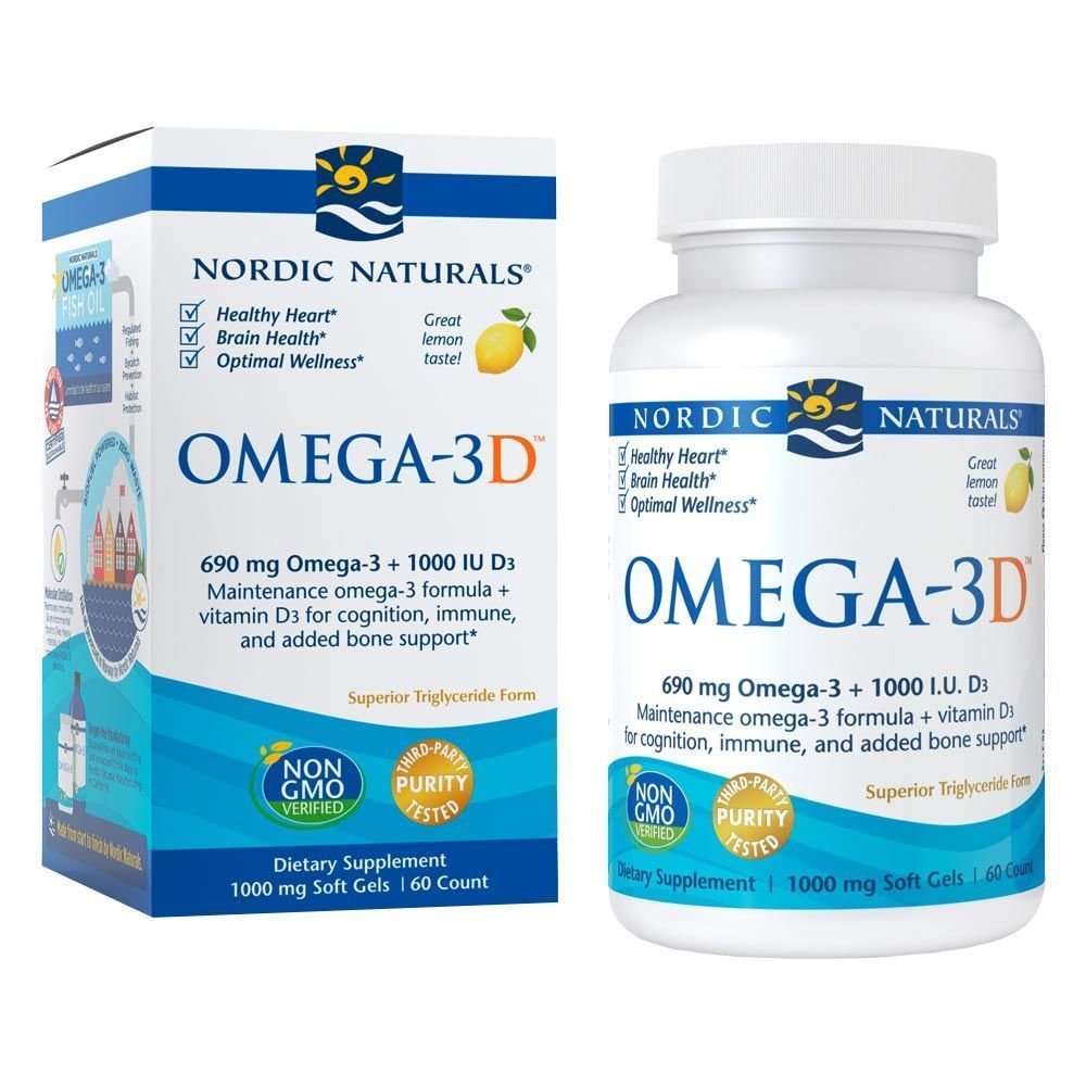 Nordic Naturals Omega 3D 690 mg Omega 3 + 1000 IU D3 Softgels 60&#039;s