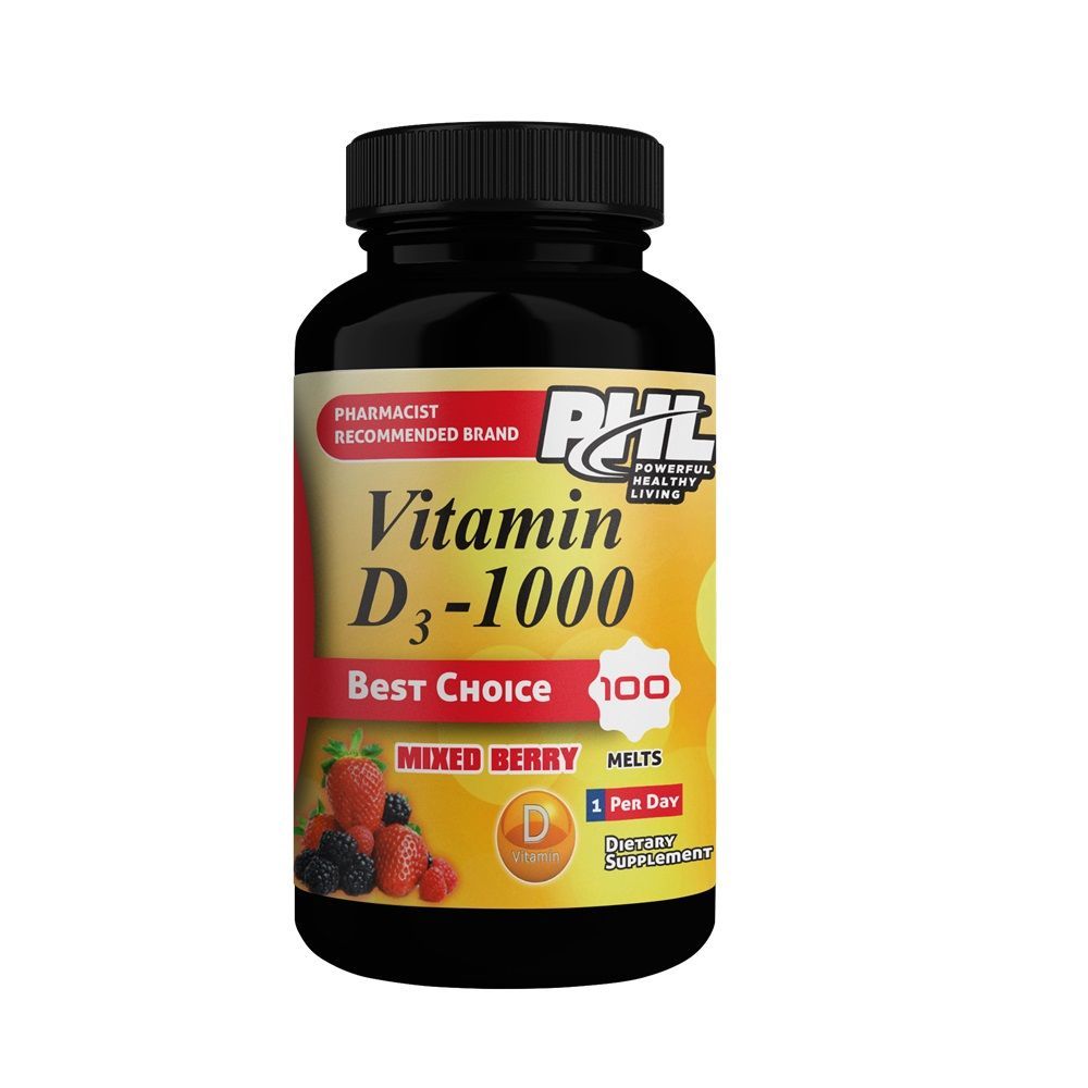 PHL Vitamin D3-1000 IU Mixed Berry Flavor Tablet Melts 100&#039;s