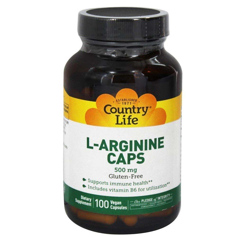 Country Life L-Arginine 500 mg كبسولات نباتية 100 كبسولة ، تاريخ انتهاء الصلاحية: يوليو 2022