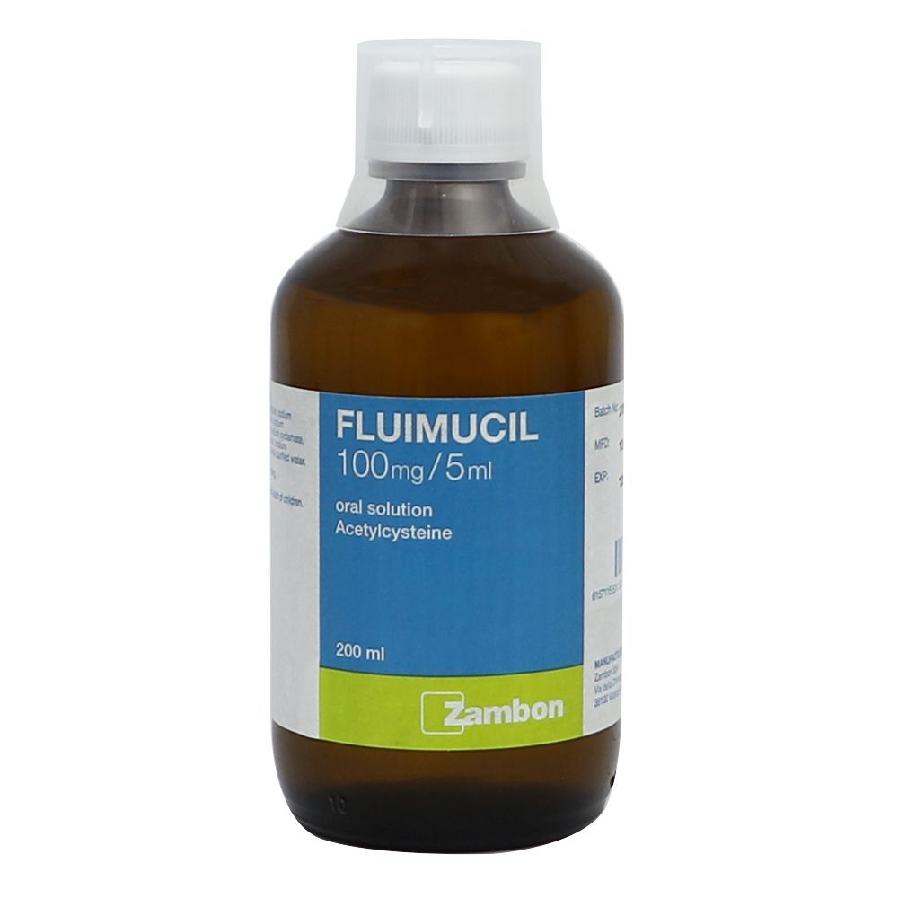 Fluimucil 100 mg/5 ml Oral Solution Raspberry Flavor 200 mL