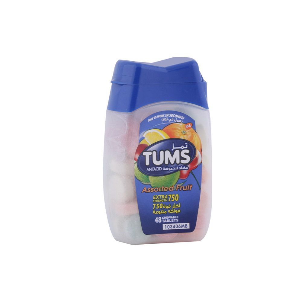 Tums Extra Strength 750 mg Assorted Fruit Antacid Chewable Tablets 48&#039;s