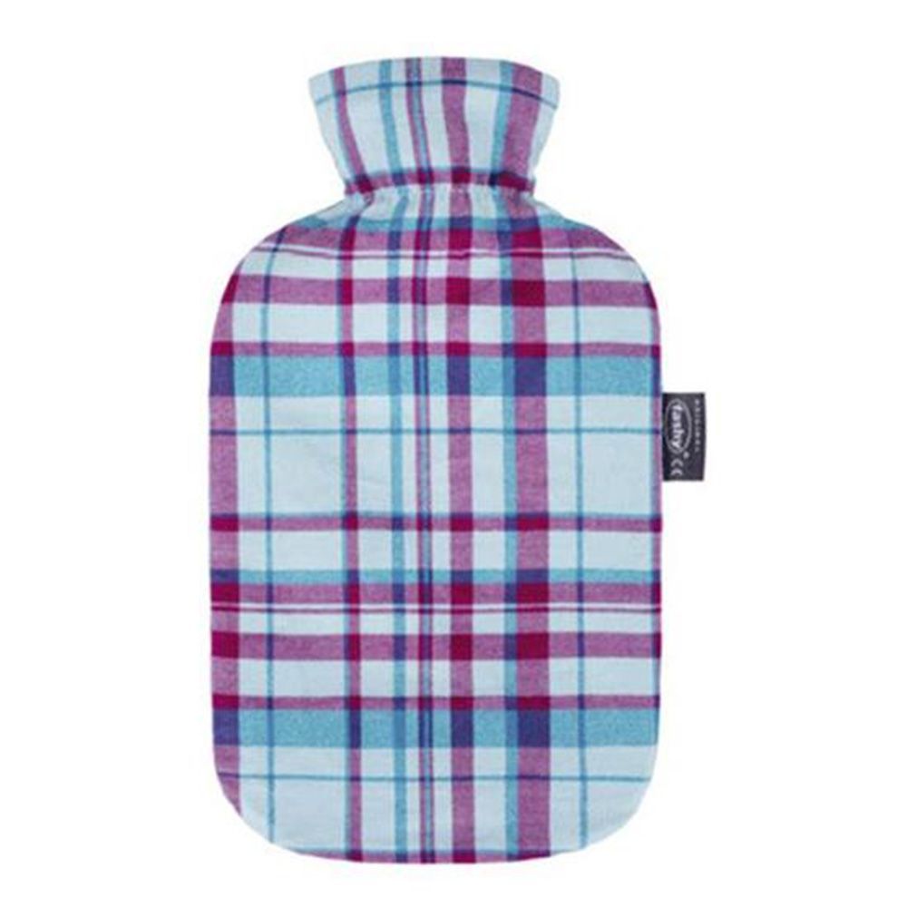 Fashy Hot Water Bag Tartan Cover - وردي-أزرق 2.0 لتر