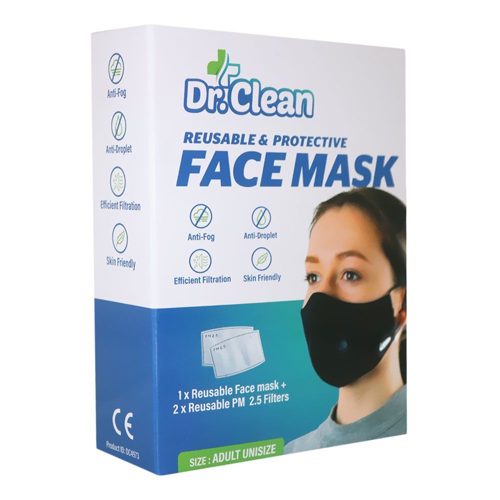 Dr. Clean Reusable &amp; Protective Face Mask Adult Black 1&#039;s