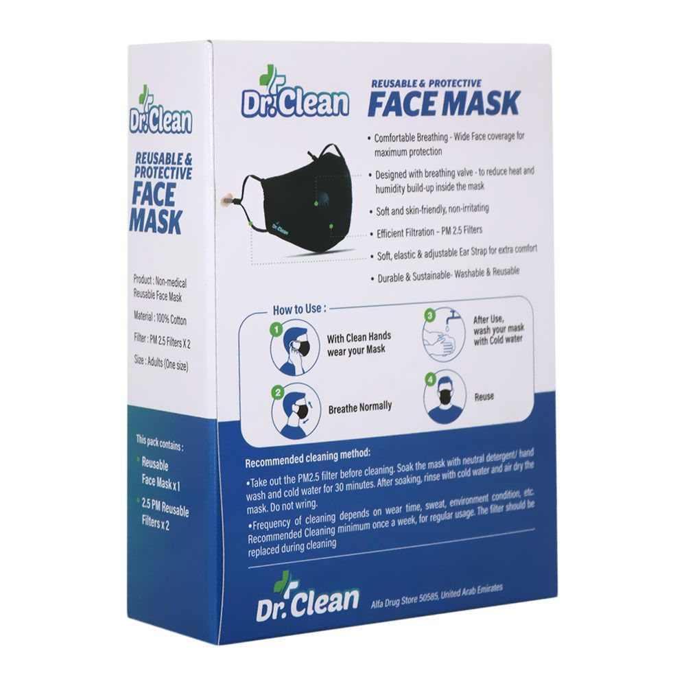 Dr. Clean Reusable &amp; Protective Face Mask Adult Black 1&#039;s