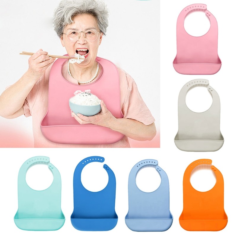 1pc Large Waterproof Anti-Oil Adult Mealtime Bib Silicone Clothes Clothes Protector Senior Citizens Aid Aprons