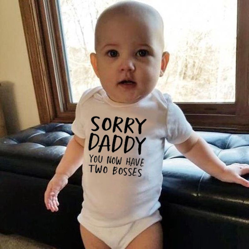 Newborn Baby Jumpsuit 0-18M Sorry Daddy As You Know Her Two Heads Funny Print Cotton Jumpsuit Baby Boy Short Sleeve Jumpsuit