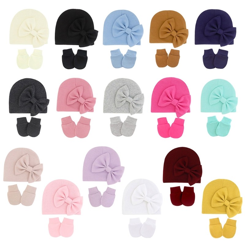 1 Set Newborn Beanie Gloves Set Baby Headband Hat Glove Kit Infant Autumn Winter Warm Cotton Head Wrap Glove Shower Gifts