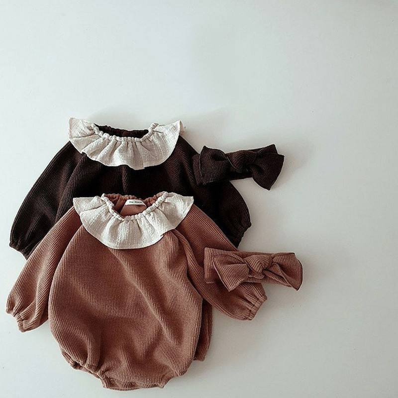 Autumn new kids girls clothes infant solid knitting bodysuits baby girls long sleeve cotton jumpsuits clothes