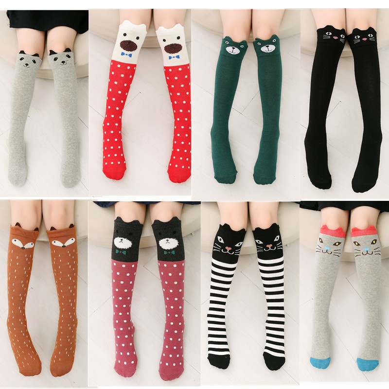 Fashion Kids Girls Knee High Socks New 3-12Years Children Cotton Straight Cat Ears Cartoon Long Tube Leg Warm Socks Child