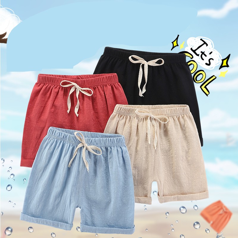 2021 Teenage Shorts Boy Girl 2 4 6 8 10 12 Y Linen Blue Black Short Pants Kids Boys Cotton Sports Beach Shorts Children Clothes