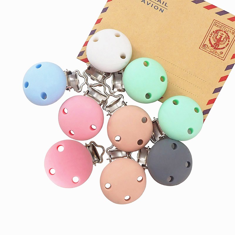 Chenkai 10pcs 30mm Diameter Round Baby Silicone Clip DIY Infant Pendant Necklace Sensory Nursing Pacifier Teething Dolls