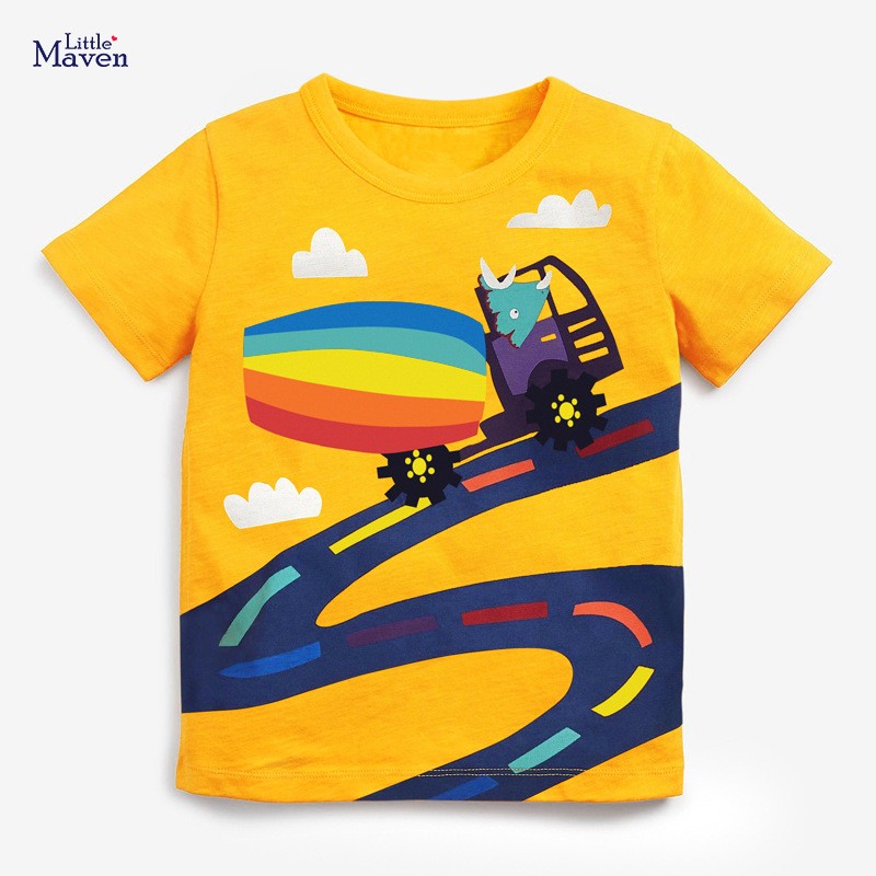 Little maven summer clothes for new year 2022 baby boys lovely truck T-shirt cotton tops for kids 2-7 years