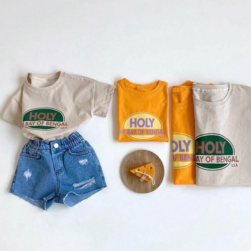 Letter T-shirt Baby Kids Boys Girls Children Cotton Casual Short Sleeve Tops Toddler Summer Fashion Soft Print Clothes