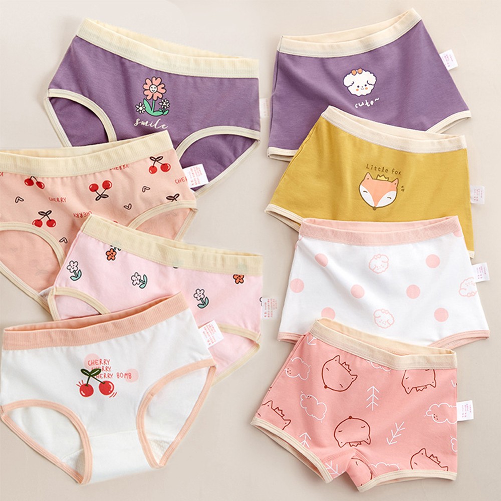 Girls Panties Kids Underwear Cotton Children Briefs Cherry Cartoon Short 4pcs/lot