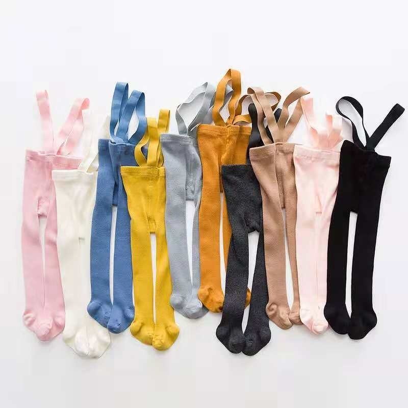 Breathable Infant Kids Suspenders Pantyhose Spring Autumn Baby Girls Boys Cute Solid Color High Waist Bandage Leggings Overall