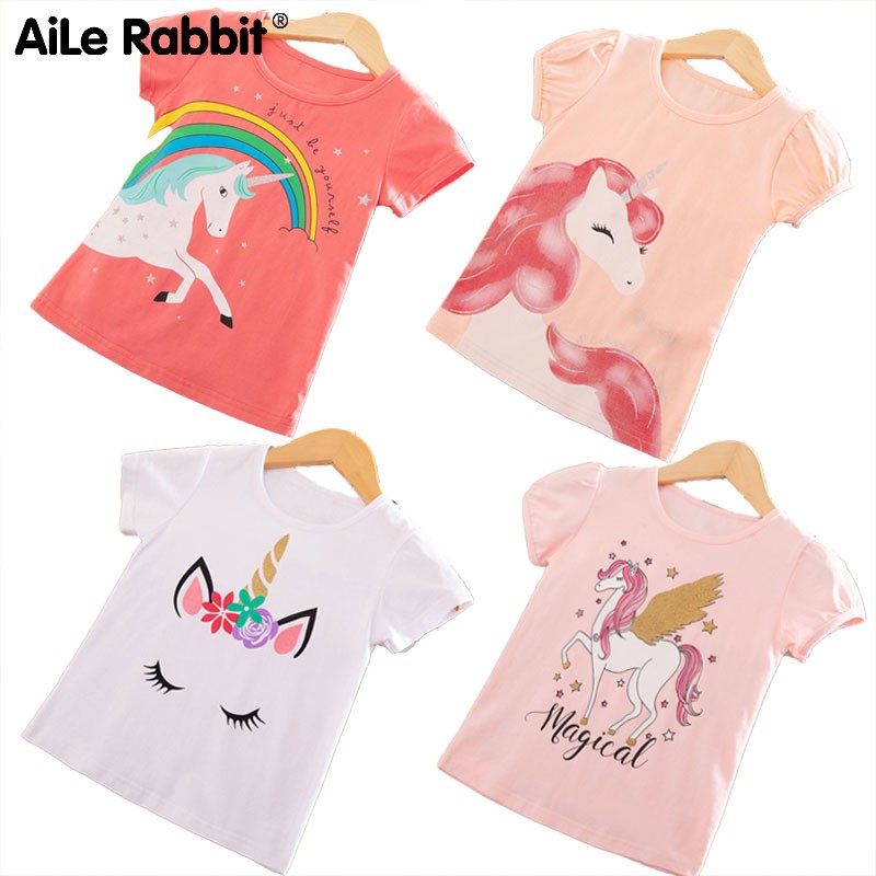 Kids Girl T-shirt Summer Baby Girls Cotton Tops Toddler T-shirt Children's Clothing Unicorn Clothes T-shirt Short Sleeve Clothes