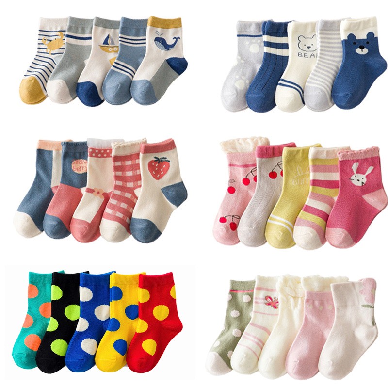 5 Pairs Cotton Kids Warm Socks Winter Socks For Baby Girls Cute Cartoon Newborn Toddler Casual Sports Socks Boys Socks 0-12 Years