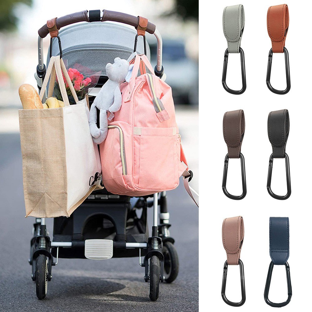 PU Leather Baby Stroller Hook Bag Hanging Bags Holder 360 Degree Rotate Pram Stroller Velcro Organizer Strap Stroller Accessories