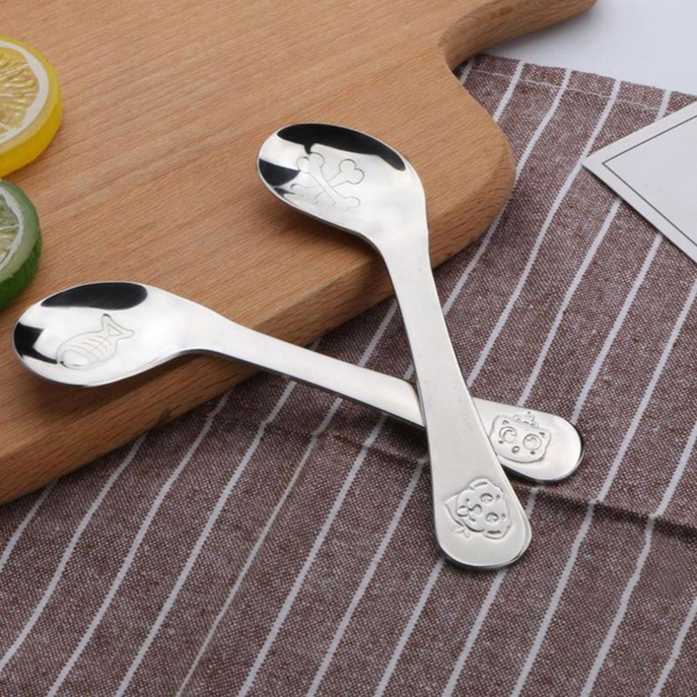 Children Feeding Spoon New Style Baby Infant Safe Spoon Stainless Steel Quality Spoon Curved Spoon Baby Exercise Tableware