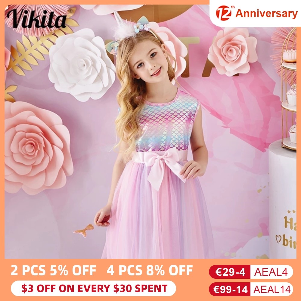 Vikita Princess Girls Dress Children Clothes Girl Summer Sleeveless Dress Kids Dresses For Girls Toddler Girl Casual Dresses