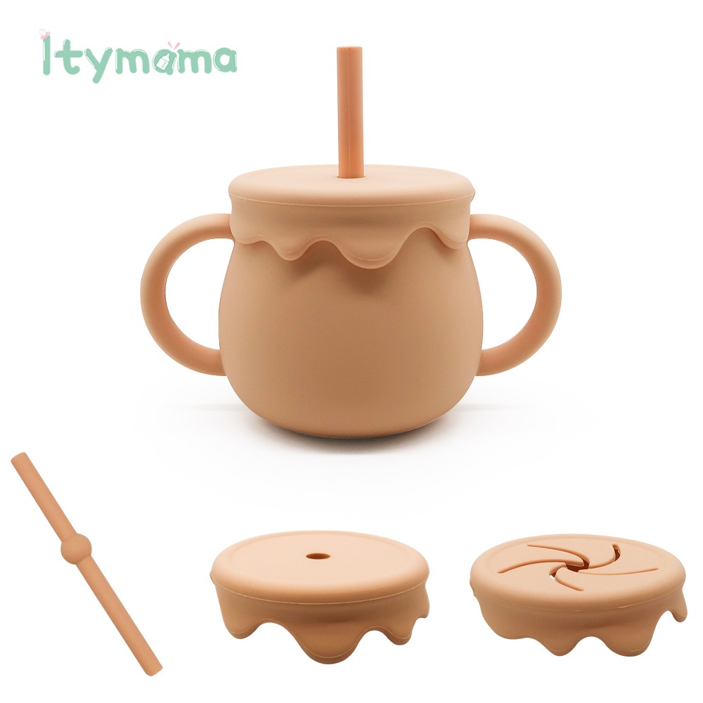 New Three In One Baby Feeding Cups With Straw 250ml Learning Cups Food Grade Silicone Snack Cup Kids With Silicone Sippy Cup