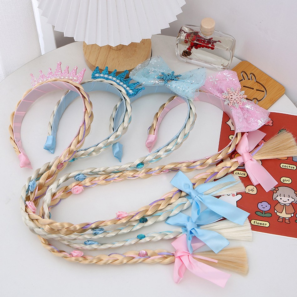 Little Girls Blonde Cosplay Weaving Princess Braid Tangled Rapunzel Headband Hair Elsa Accessories Girl Wig