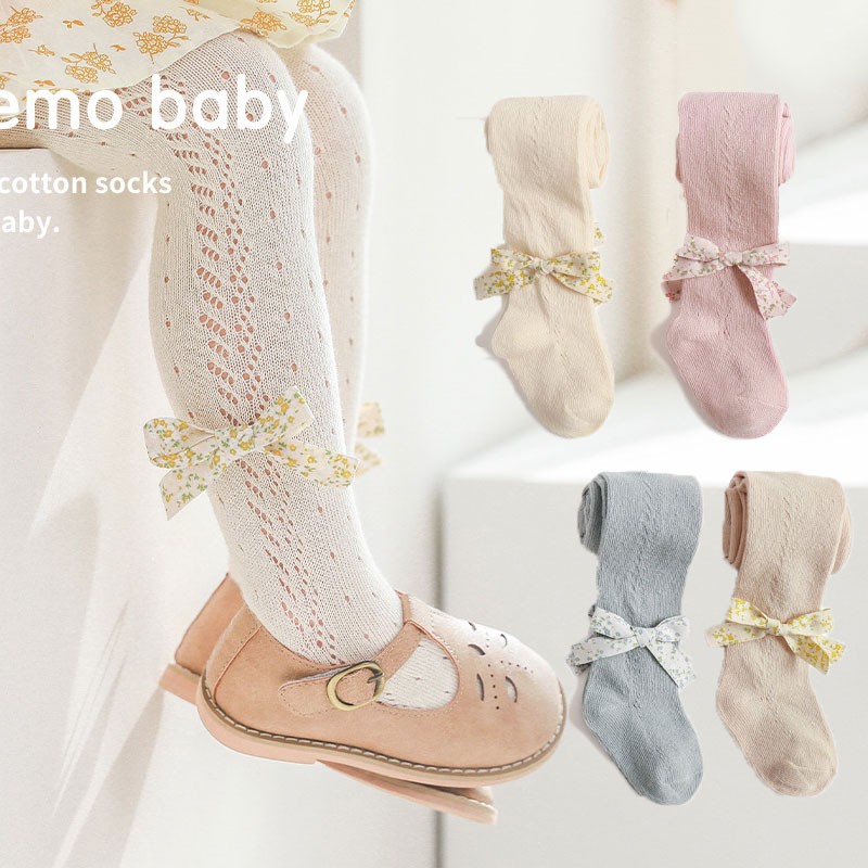 Spain Style Girls Stockings Newborn Tights for Girls Mesh Children Pantyhose 2022 Spring Summer Bow-knot Children Leggings