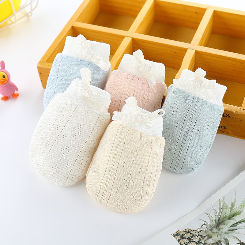 1 Pair Baby Protective Gloves Newborn Gloves Infant Supplies Cute Soft Adjustable Pure Color Breathable Cotton Gloves For Baby 0-24M