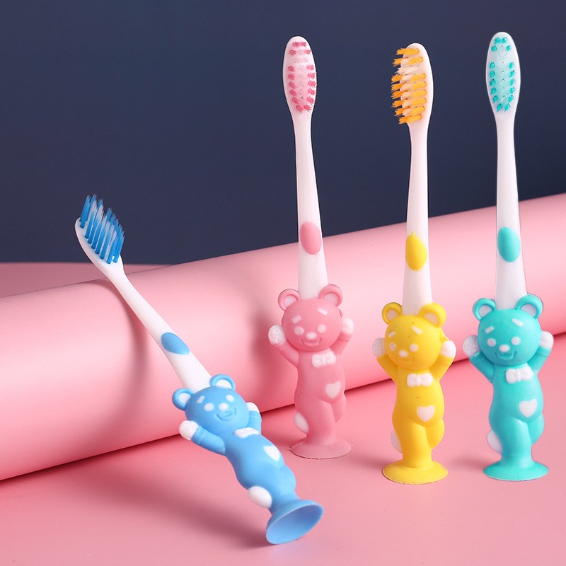 4psc/set Children's Toothbrush with Bamboo Charcoal Soft Hair Little Bear and Rabbit Cartoon Dental Care Manual Toothbrush