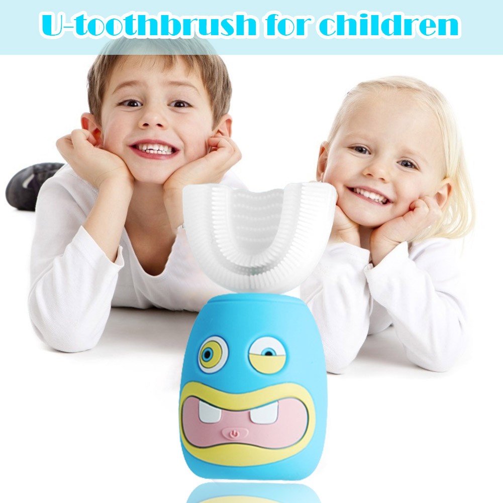 Children's Electric Sonic Toothbrush Silicone Cartoon Rabbit Pattern U-shaped Toothbrush Waterproof Automatic Oral Cleaning Tool