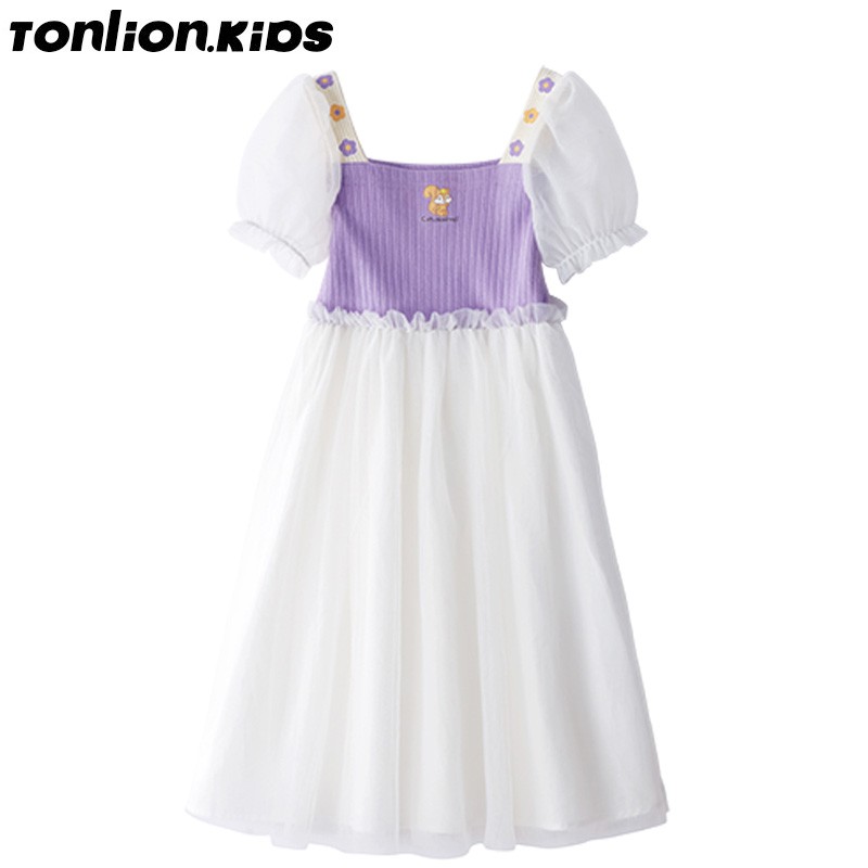 TONLION Kids Girls Dress Kids Sweet Skirt Short Sleeve Mesh Princess Party Gift Costume