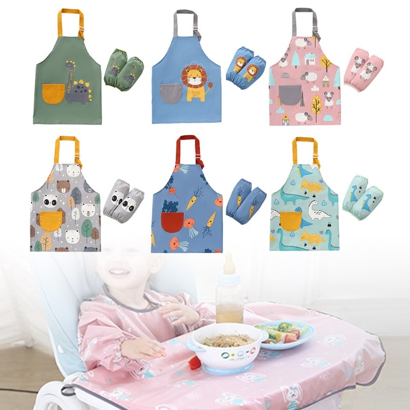 1 set 3-12 years baby girl boy waterproof adjustable painting apron with sleeves set baby kids toddler infant burp cloth