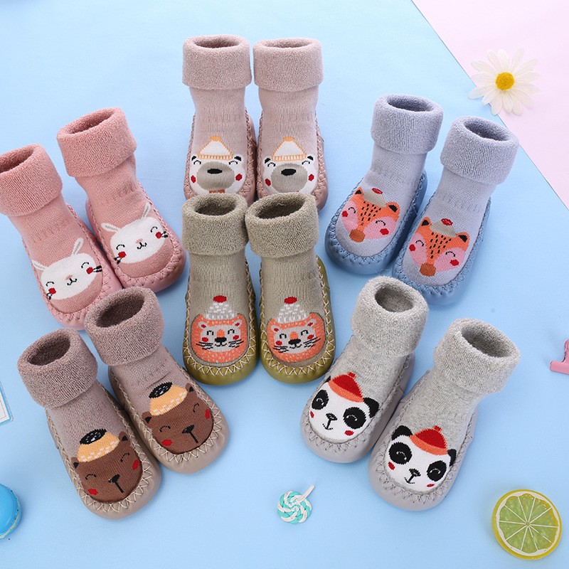 Baby Socks With Rubber Soles For Toddlers Kids Socks Toddler Boys Sock Warm Terry Shoes Thicken Slippers Infant Girl Winter