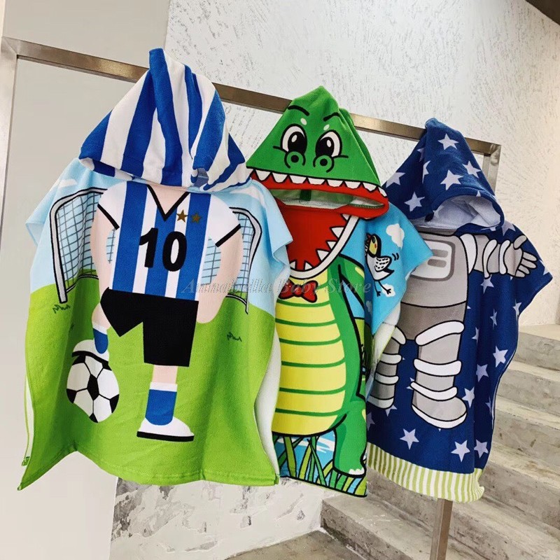 Cartoon Baby Toddler Hooded Cloak Infant Bathrobe Baby Bath Towel Robe Cotton Boy Girl Beach Robe Dinosaur Cape Newborn Wrap Blanket