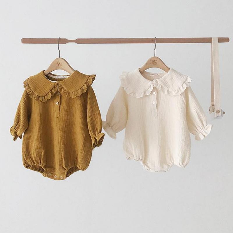 Spring Autumn Baby Clothes Newborn Infant Baby Girls Bodysuit Cotton Clothes Outfit Ruffle Collar Baby Jumpsuit Playsuit