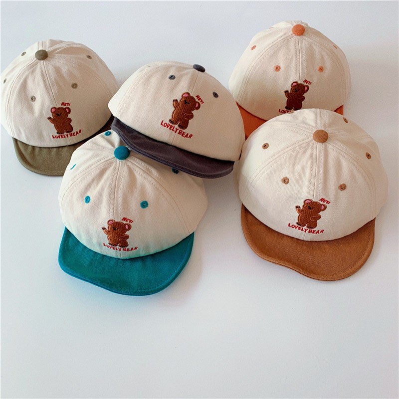 MILANCEL 2022 spring new children's colorful hat boys with embroidered bear short-brimmed hat girls sun hat