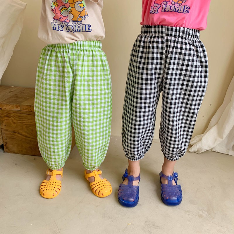 MILANCEL 2022 summer kids plaid pants casual pants boys and girls thin pants ninth