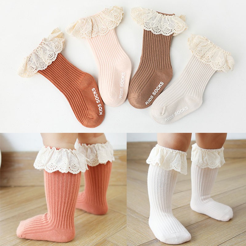 Baby Socks New Kids Toddlers Girls Knee High Long Soft Cotton Lace Baby Children Socks Baby Girl Socks 0 to 3 Years Autumn Clothes