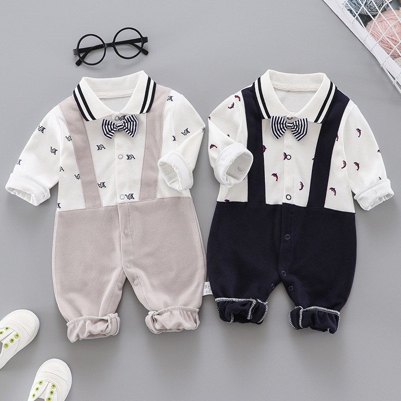 Baby check one-piece clothing children's clothing casual wear out boy baby autumn and winter cartoon clothing set