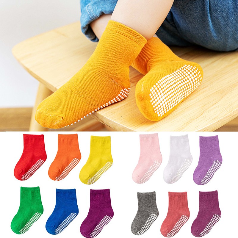 6 Pairs Set 0-7Years Cotton Boys Girls Infant Baby Kids Children Baby Non-slip Grips Socks Autumn Winter Spring Summer