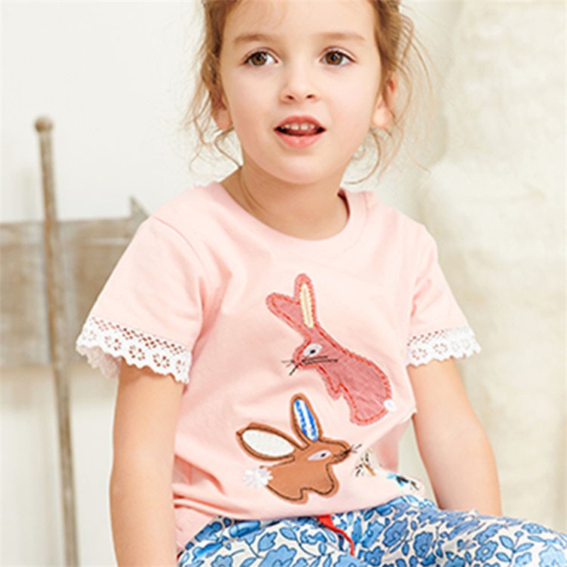 Little maven 2022 Pretty Baby Girls T-shirt Cotton Lovely Rabbit Tops Children Casual Clothes For Baby Toddler Kids