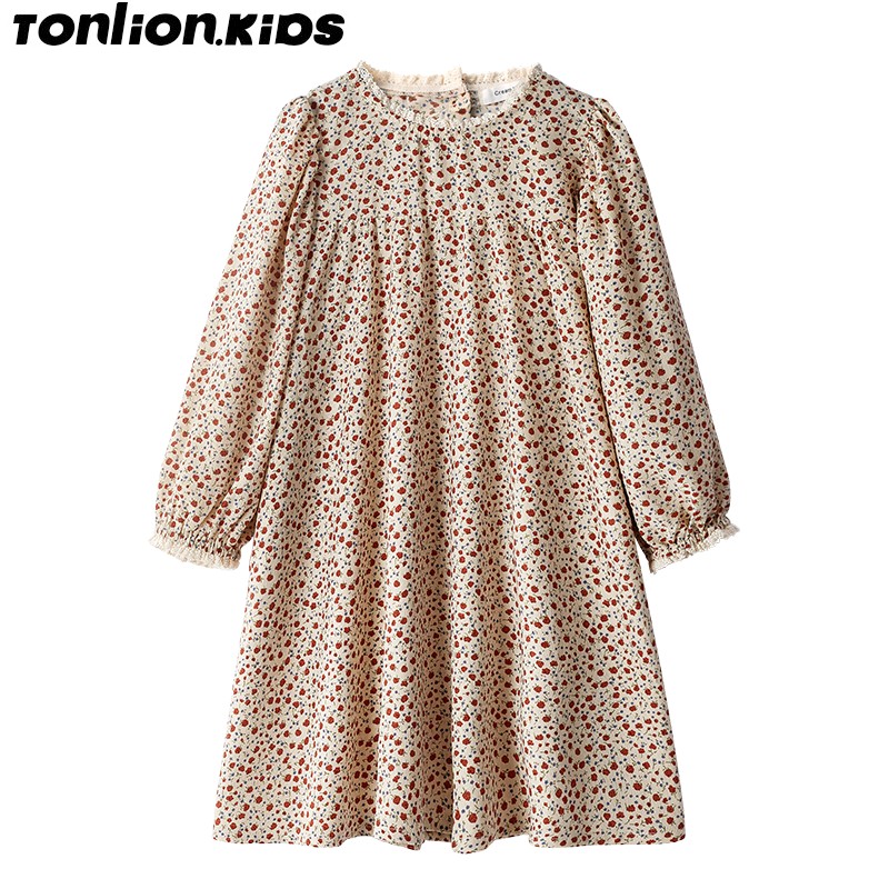 Ton Lion Kids Spring Cute Casual Fashion Long Sleeve Dress Elastic Round Neck Girls Princess Dress Kids