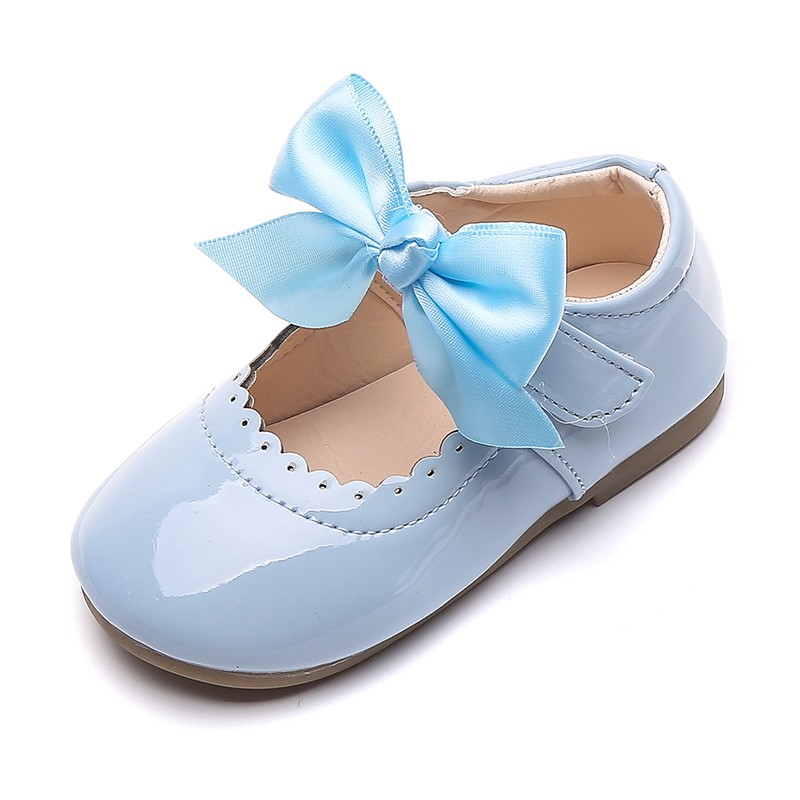 Girls Shiny Leather Bow Shoes Spring Autumn Solid Color Kids Princess Shoes Dance First Step Shoes SMG104