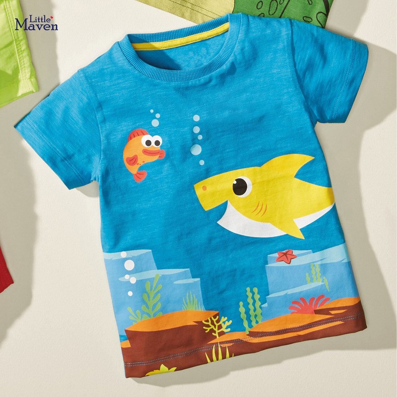 2022 Little Maven Summer Boys T-shirt Short Sleeve Clothes With Animal Shark For Kids Baby Breathable Cotton Tops