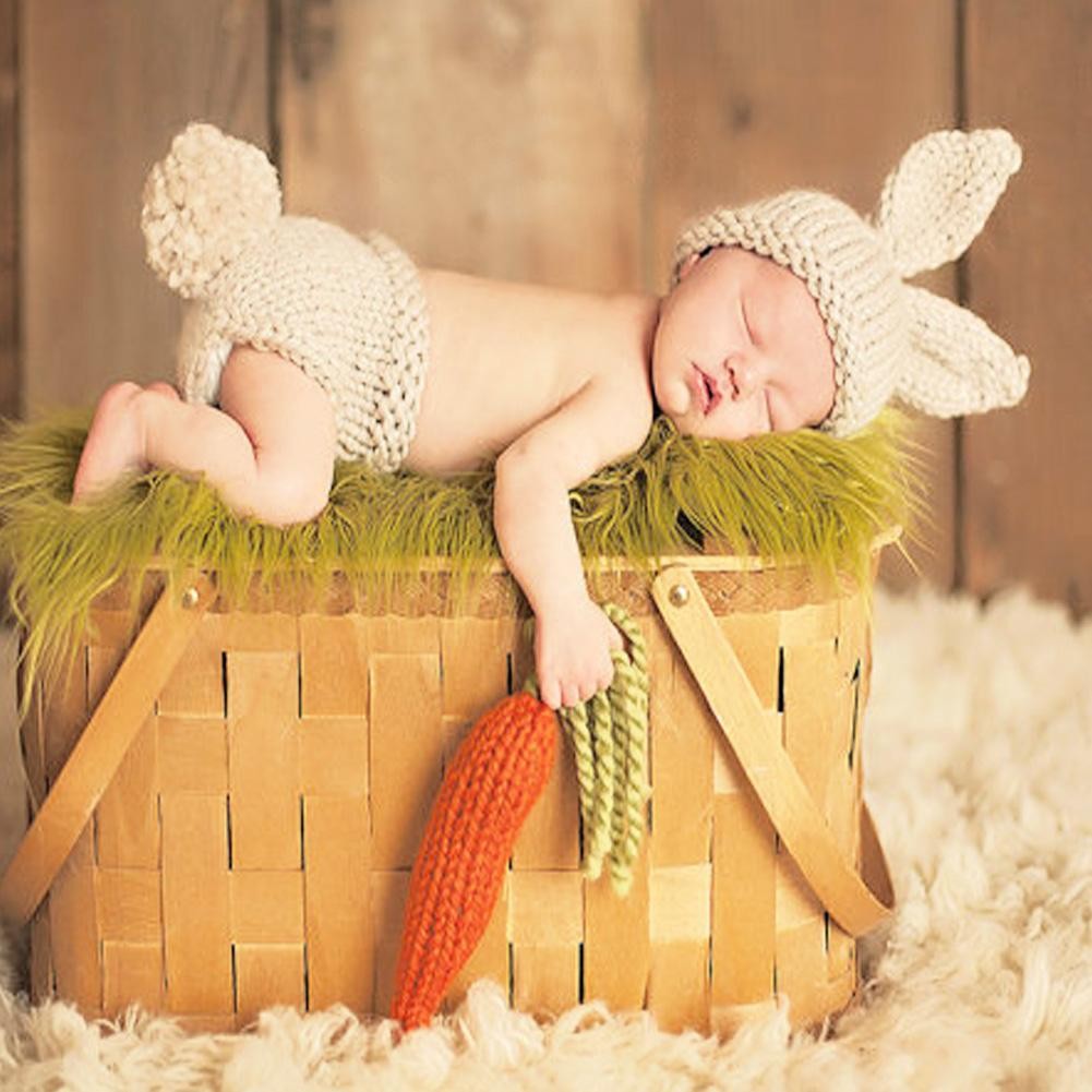 Newborn Baby Clothes for Girls Boys Crochet Knit Costume Photo Photography Prop Accessories Rabbit Baby Caps Hats roupa de bebe